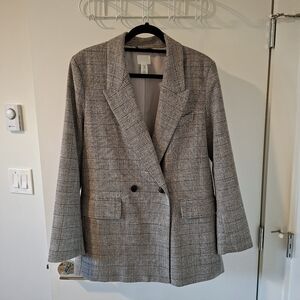 H&M Women's Gray Check/Glen Plaid Double-breasted Blazer (Size M)